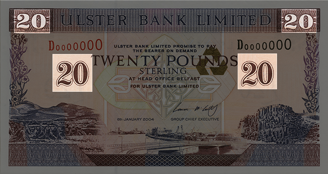 Front of note / Look / Denomination Numerals